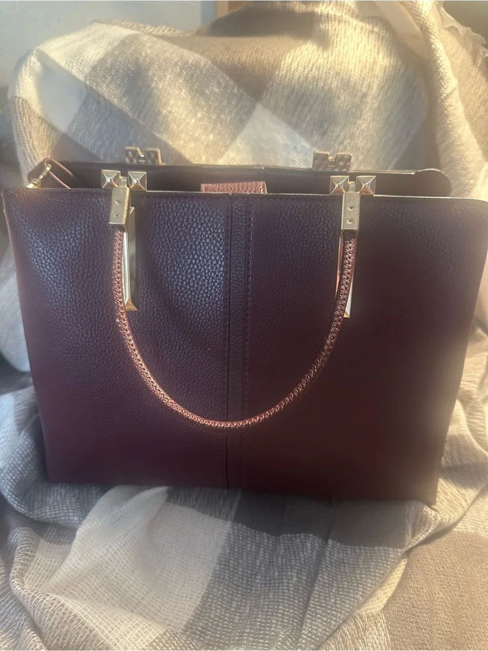 Aldo Pebbled Satchel in Burgundy with Gold Hardware
